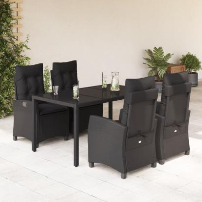 Set mobilier de grădină cu perne, 5 piese, negru, poliratan GartenMobel Dekor