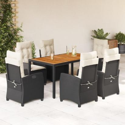 Set mobilier de grădină cu perne, 7 piese, negru, poliratan GartenMobel Dekor