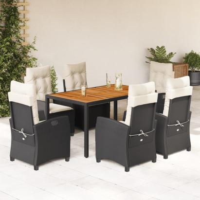 Set mobilier de grădină cu perne, 7 piese, negru, poliratan GartenMobel Dekor
