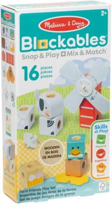 Set de constructie din lemn Melissa & Doug Prietenii de la ferma, 16 piese