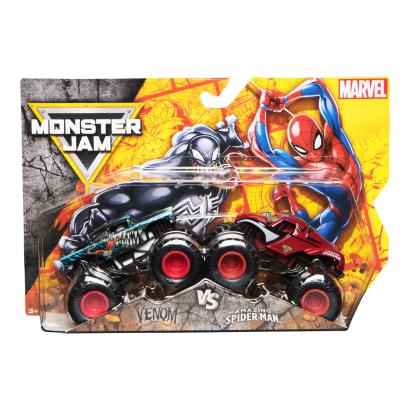 Set 2 mașinuțe metalice Monster Jam Venom vs Spider-Man, scara 1:65