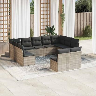 Set canapele de grădină cu perne, 11 piese, gri, poliratan GartenMobel Dekor