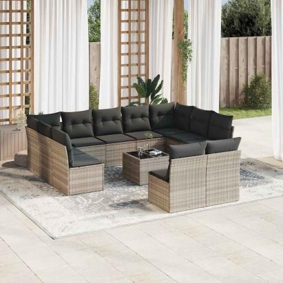 Set canapele de grădină cu perne, 12piese gri deschis poliratan GartenMobel Dekor