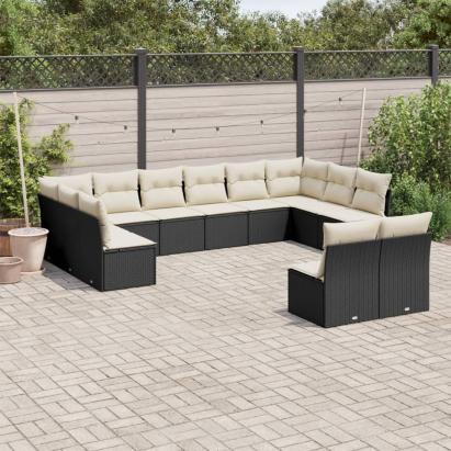 Set canapele de grădină, 12 piese, cu perne, negru, poliratan GartenMobel Dekor