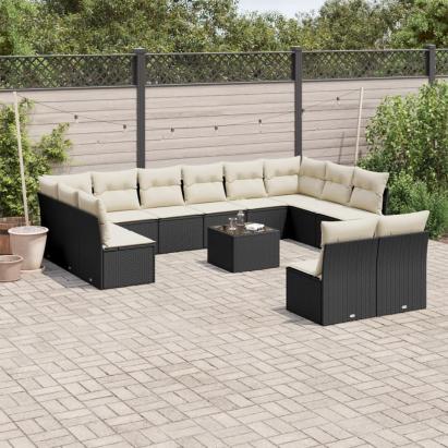 Set mobilier de grădină cu perne, 13 piese, negru, poliratan GartenMobel Dekor