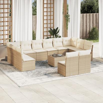 Set canapele de grădină, 13 piese, cu perne, bej, poliratan GartenMobel Dekor