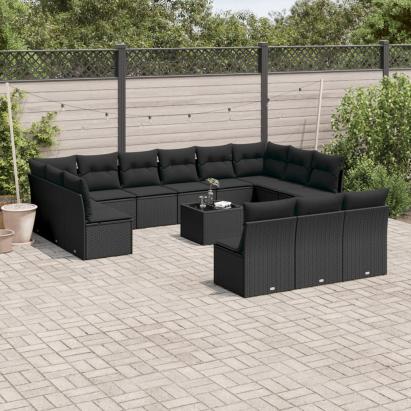 Set mobilier de grădină cu perne, 14 piese, negru, poliratan GartenMobel Dekor