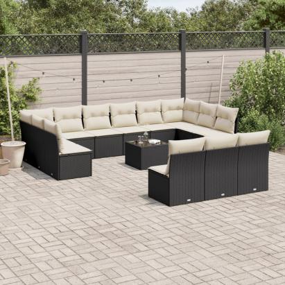 Set mobilier de grădină cu perne, 14 piese, negru, poliratan GartenMobel Dekor