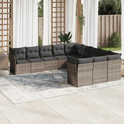 Set canapele de grădină cu perne, 11 piese, gri, poliratan GartenMobel Dekor