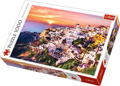 Puzzle Trefl 1000 piese cu peisaj Apus in Santorini, pentru 12+ ani