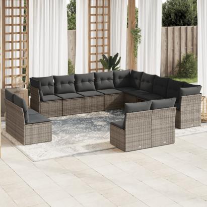 Set canapea de grădină cu perne, 12 piese, gri, poliratan GartenMobel Dekor