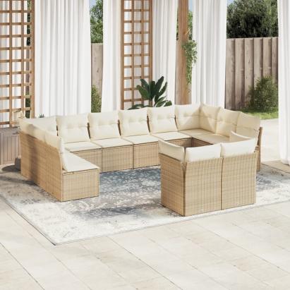 Set canapele de grădină cu perne, 12 piese, bej, poliratan GartenMobel Dekor