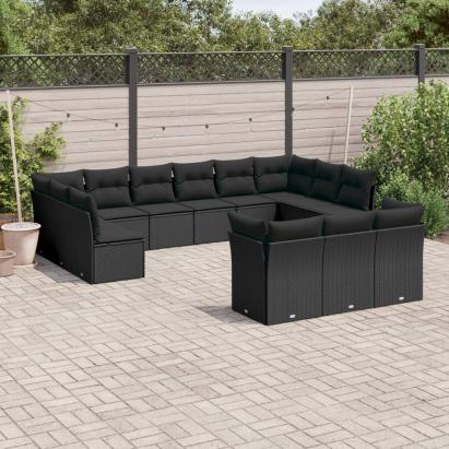 Set mobilier de grădină cu perne, 13 piese, negru, poliratan GartenMobel Dekor