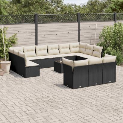 Set mobilier de grădină cu perne, 14 piese, negru, poliratan GartenMobel Dekor