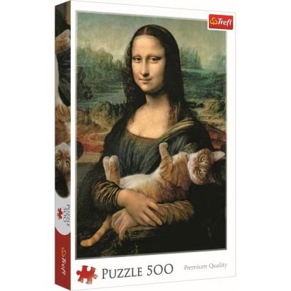 Puzzle Trefl 500 piese Mona Lisa cu pisică, multicolor, 10+ ani