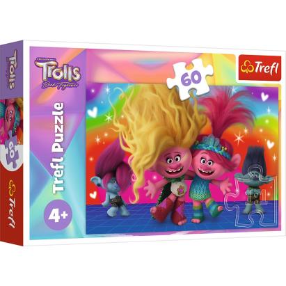 Puzzle Trefl Trolls, 60 piese, multicolor, pentru copii 4+ ani