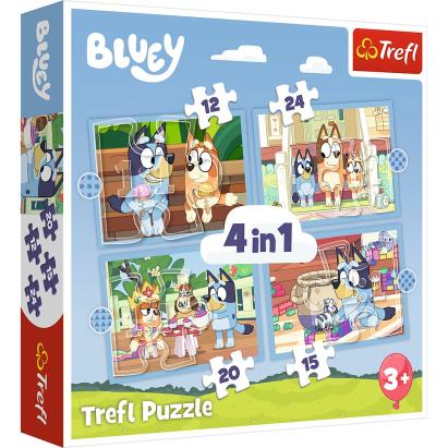 Puzzle Trefl 4 în 1 Bluey și lumea ei pentru copii 4+ ani