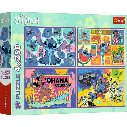 Puzzle Trefl Disney Stitch 4x250 piese, multicolor, 10+ ani