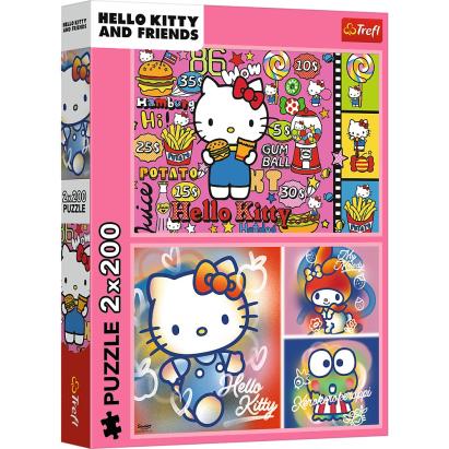 Puzzle Trefl 2x200 piese Hello Kitty și prietenii, multicolor, 7+ ani