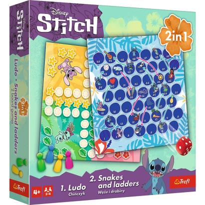 Joc Disney Stitch 2 în 1 Ludo și Șerpișori & Scări pentru copii