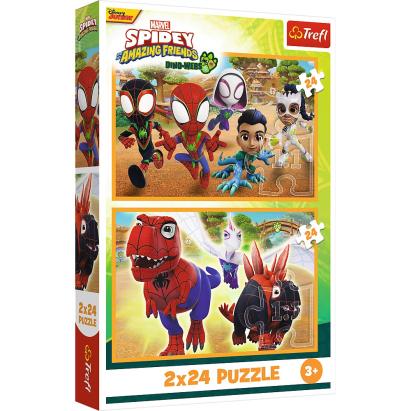 Puzzle Trefl 2x24 piese Spidey și prietenii săi uimitori Dino-Webs