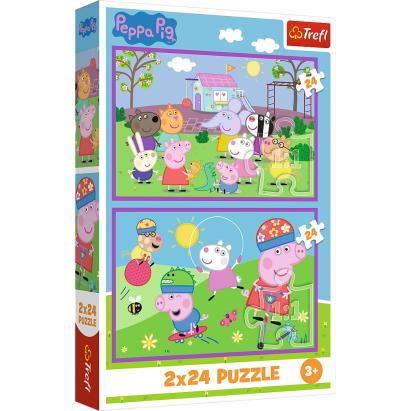 Puzzle copii 2x24 piese Peppa Pig - O zi la joaca, Trefl, 3+ ani