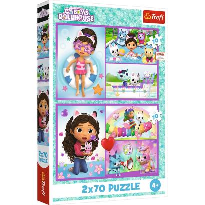 Puzzle Trefl 2x70 piese Gabby's Dollhouse, Aventurile lui Gabby, 4+