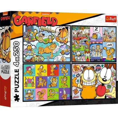 Puzzle Trefl 4x250 piese Garfield, multicolor, pentru copii 10+ ani
