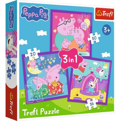 Puzzle copii Trefl 3 in 1 Peppa Pig, 20/36/50 piese, 3 ani+