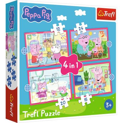 Puzzle 4 in 1 Trefl Peppa Pig, joc educativ pentru copii 3+