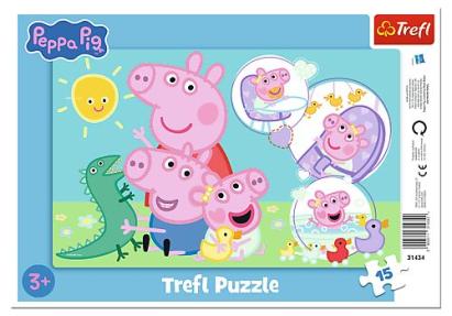 Puzzle Trefl Peppa Pig cu cadru, 15 piese, pentru copii 3+ ani