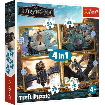 Puzzle Trefl 4 in 1 Cum să-ți dresezi dragonul - Zilele Dragonului