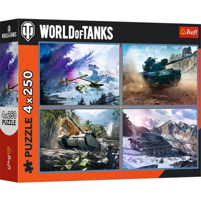 Puzzle Trefl 4x250 piese World of Tanks, 4 imagini cu tancuri
