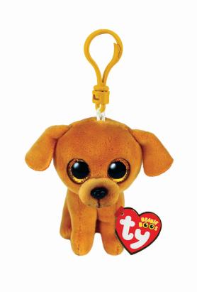 Breloc din plus Ty Zuzu, catel maro, 8,5 cm, pentru chei si ghiozdan