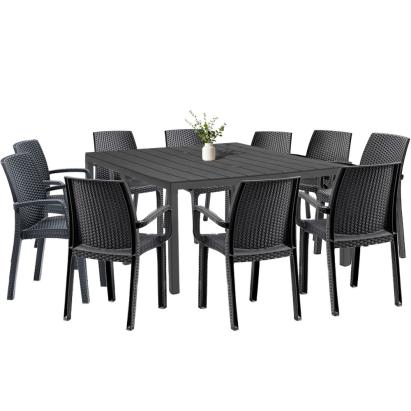 Set mobilier de grădină Leziter Letta 10+1, masă extensibilă, grafit
