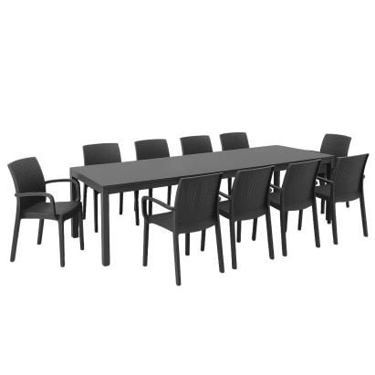 Set mobilier de grădină Leziter Letta II 10+1, grafit, masă extensibilă