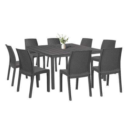 Set mobilier de grădină Leziter Monza 8+1, masă extensibilă, grafit