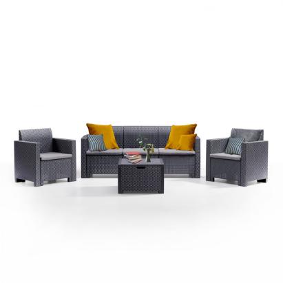 Set mobilier de grădină Leziter Nero, 5 locuri, grafit, efect ratan