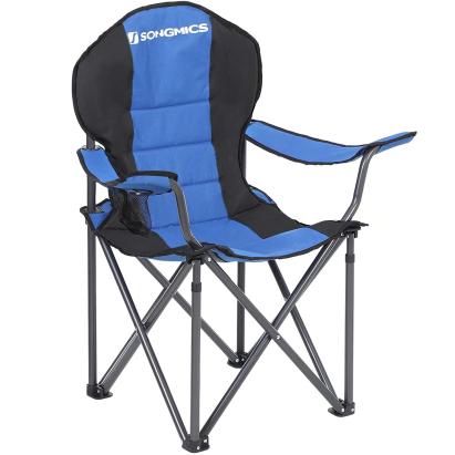 SONGMICS Scaun pliabil camping cu sezut buretat, suport bauturi, husa transport, 250 kg, 90x55x102 cm, albastru Household NewTrend