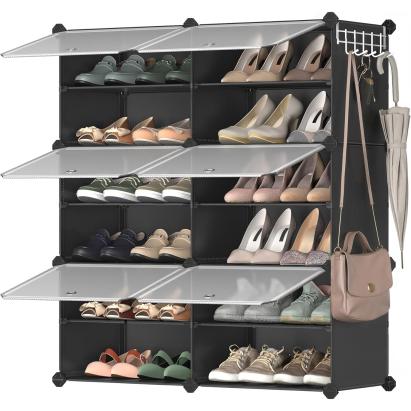 SONGMICS Dulap pantofi modular cu 6 compartimente, panouri plastic si cadru metalic, 83x32x94 cm, pana la 24 perechi, negru Household NewTrend