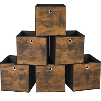 SONGMICS Set 6 cutii de depozitare, pliabile cu maner, material textil si oxford, 30x30x30 cm, maro rustic Household NewTrend