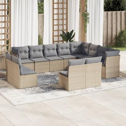 Set canapele de grădină cu perne, 12 piese, bej, poliratan GartenMobel Dekor