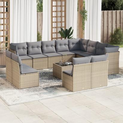Set canapele de grădină, 13 piese, cu perne, bej, poliratan GartenMobel Dekor