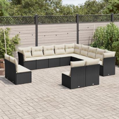 Set mobilier de grădină cu perne, 13 piese, negru, poliratan GartenMobel Dekor