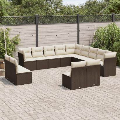 Set canapele de grădină cu perne, 13 piese, maro, poliratan GartenMobel Dekor