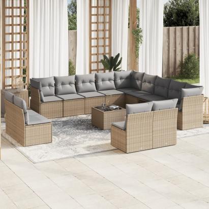 Set canapele de grădină, 14 piese, cu perne, bej, poliratan GartenMobel Dekor