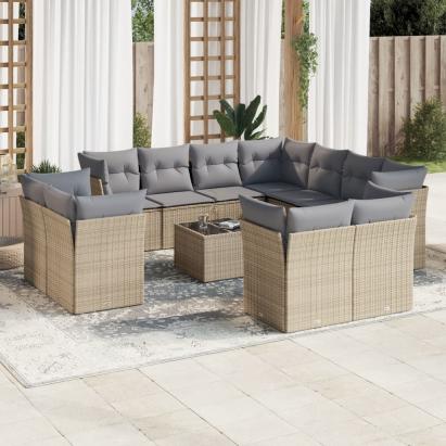Set canapele de grădină cu perne, 12 piese, bej, poliratan GartenMobel Dekor