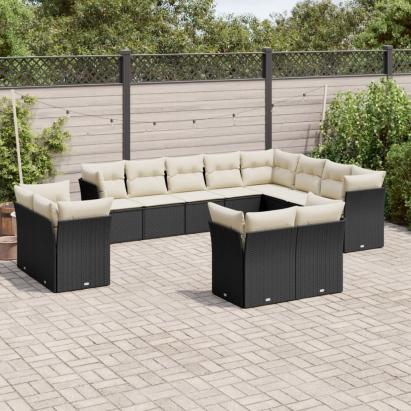 Set canapele de grădină, 12 piese, cu perne, negru, poliratan GartenMobel Dekor
