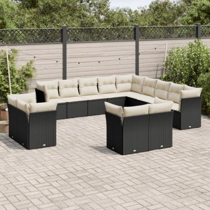 Set mobilier de grădină cu perne, 13 piese, negru, poliratan GartenMobel Dekor