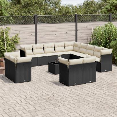 Set mobilier de grădină cu perne, 14 piese, negru, poliratan GartenMobel Dekor